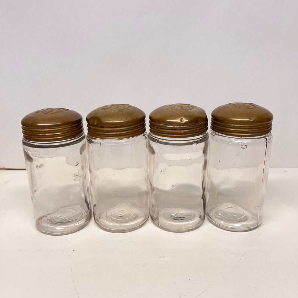 Vintage L&F Glass Jar Embossed Metal Lid Set of 4